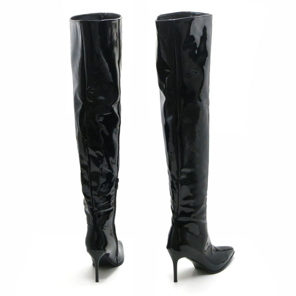  new goods large size thigh high boots black 28cm 135703-46 enamel style high heel knee high boots 