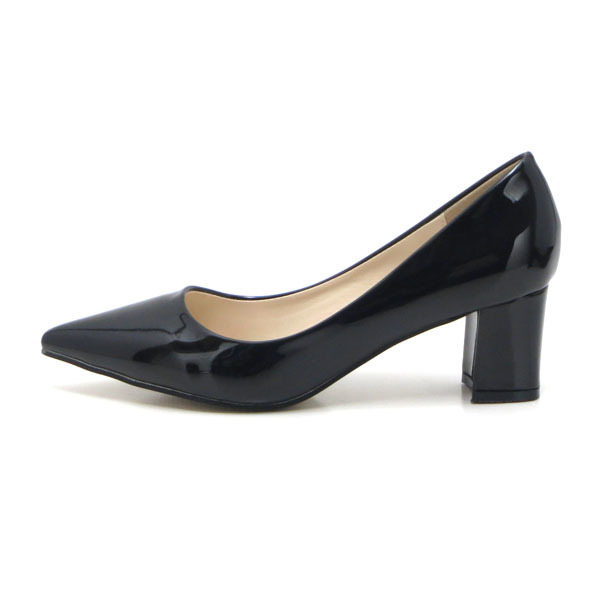  new goods large size pumps black 28cm 131310-46 enamel style futoshi heel 