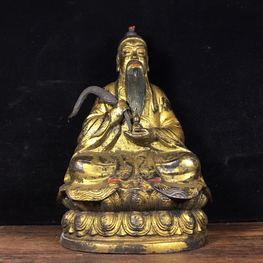 【古寶奇蔵】銅製・塗金・太上老君像・置物・賞物・中国時代美術