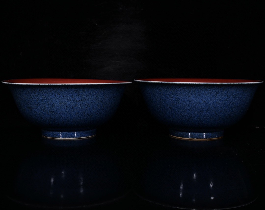 【値下げ】 【古寶奇蔵】明・宣德年製款・古陶瓷品・雪花藍・供碗一對・置物・賞物・中国時代美術 明