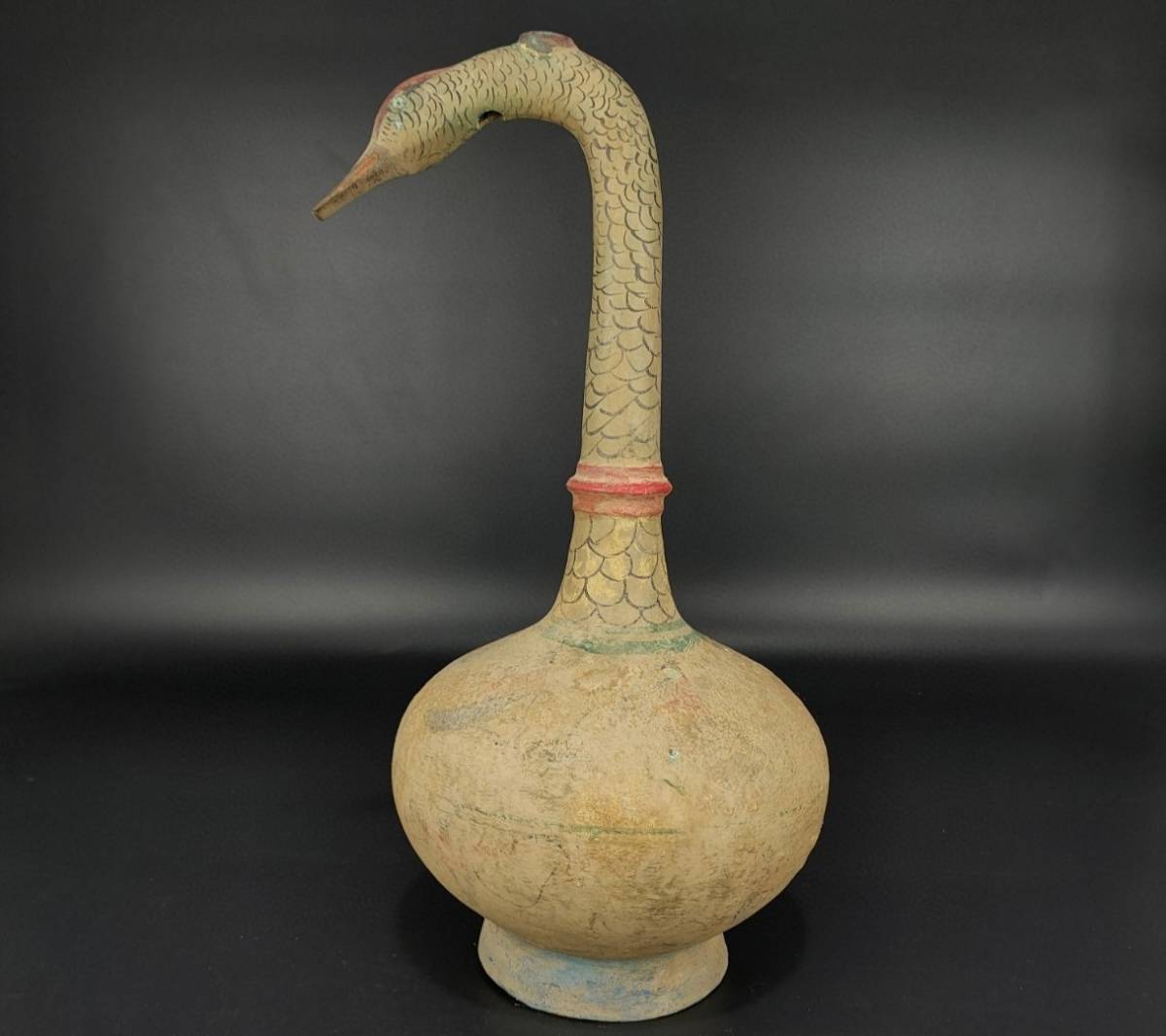 【古寶奇蔵】漢・青銅製・彩繪・鴨形瓶・希少珍品・置物・賞物・中国古美術