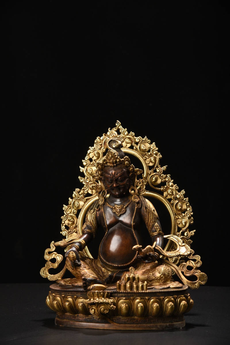 【古寶奇蔵】銅製・塗金・黄財神像・置物・賞物・中国時代美術
