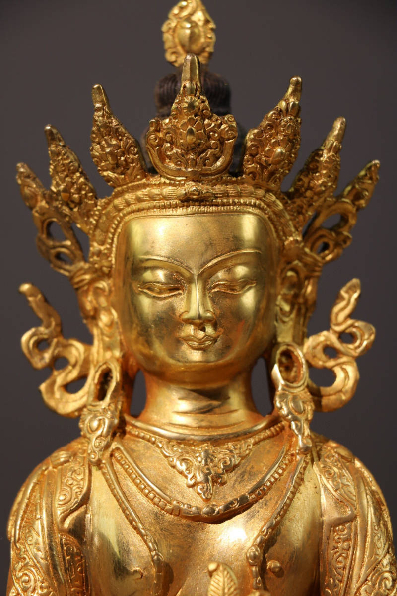 蔵友館蔵品・銅製・金鍍・彩繪・金剛薩錘像】・希少珍品・置物・ 蔵友館蔵品・銅製・金鍍・彩繪・金剛薩錘像】・希少珍品・置物・