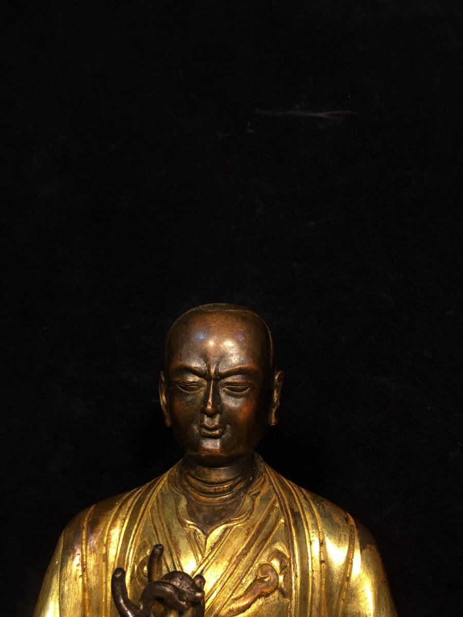 【古寶奇蔵】銅製・塗金・上師像・置物・賞物・中国時代美術_画像2