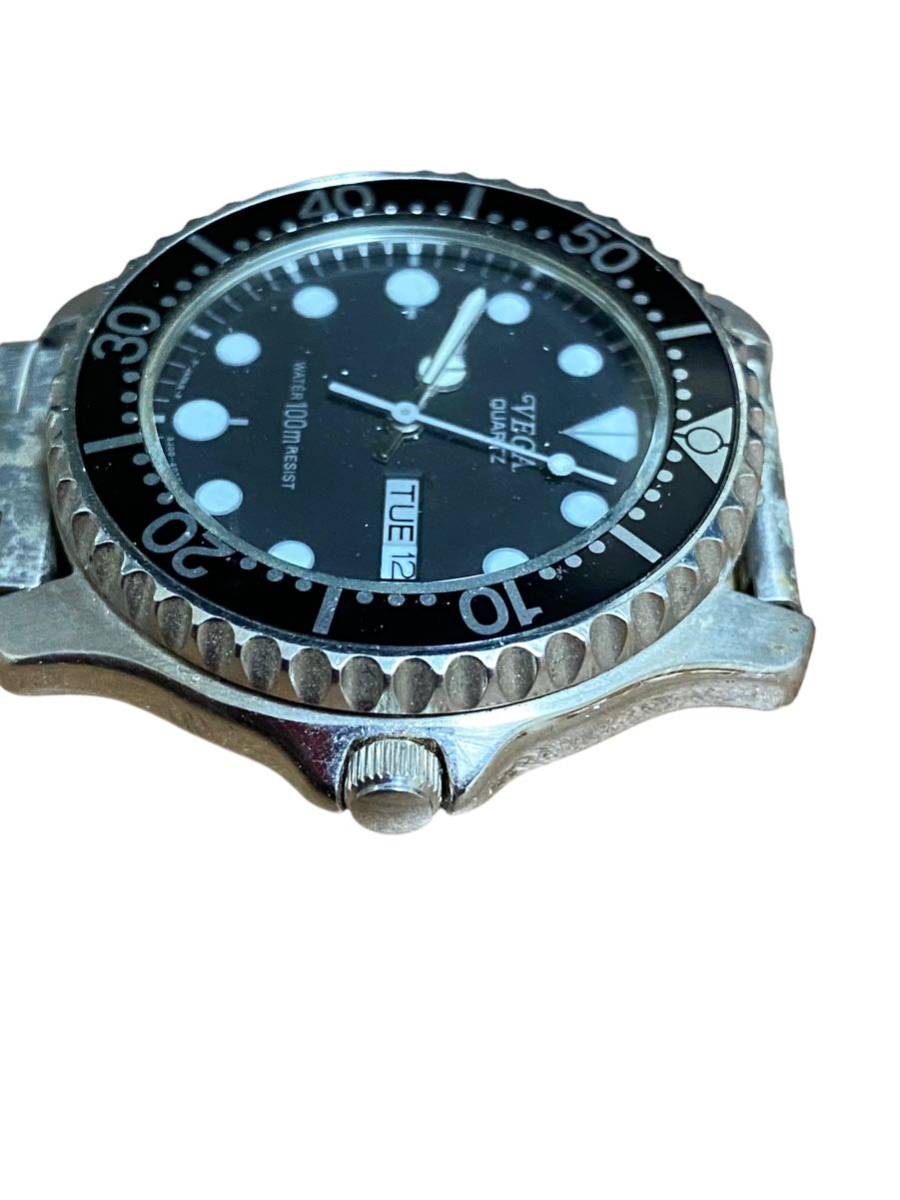18353 シチズンcitizenベガVEGAクオーツ腕時計メンズ 3J00 クォーツ デイデイト 黒文字盤 ダイバー ダイバーズ ジャンク_画像2