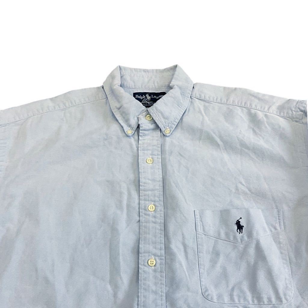 90s Ralph Lauren The Big Shirt ボタンダウンシャツ L スカイブルー 長袖 シャツ 無地 ワンポイント ロゴ Polo ポロ ラルフローレン_画像2