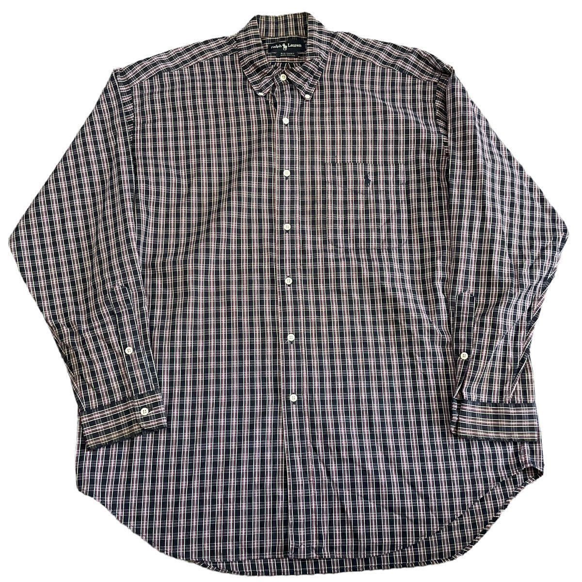90s Ralph Lauren The Big Shirt ボタンダウンシャツ L 長袖 シャツ チェック柄 ロゴ ワンポイント Polo ポロ ラルフローレン ヴィンテージ