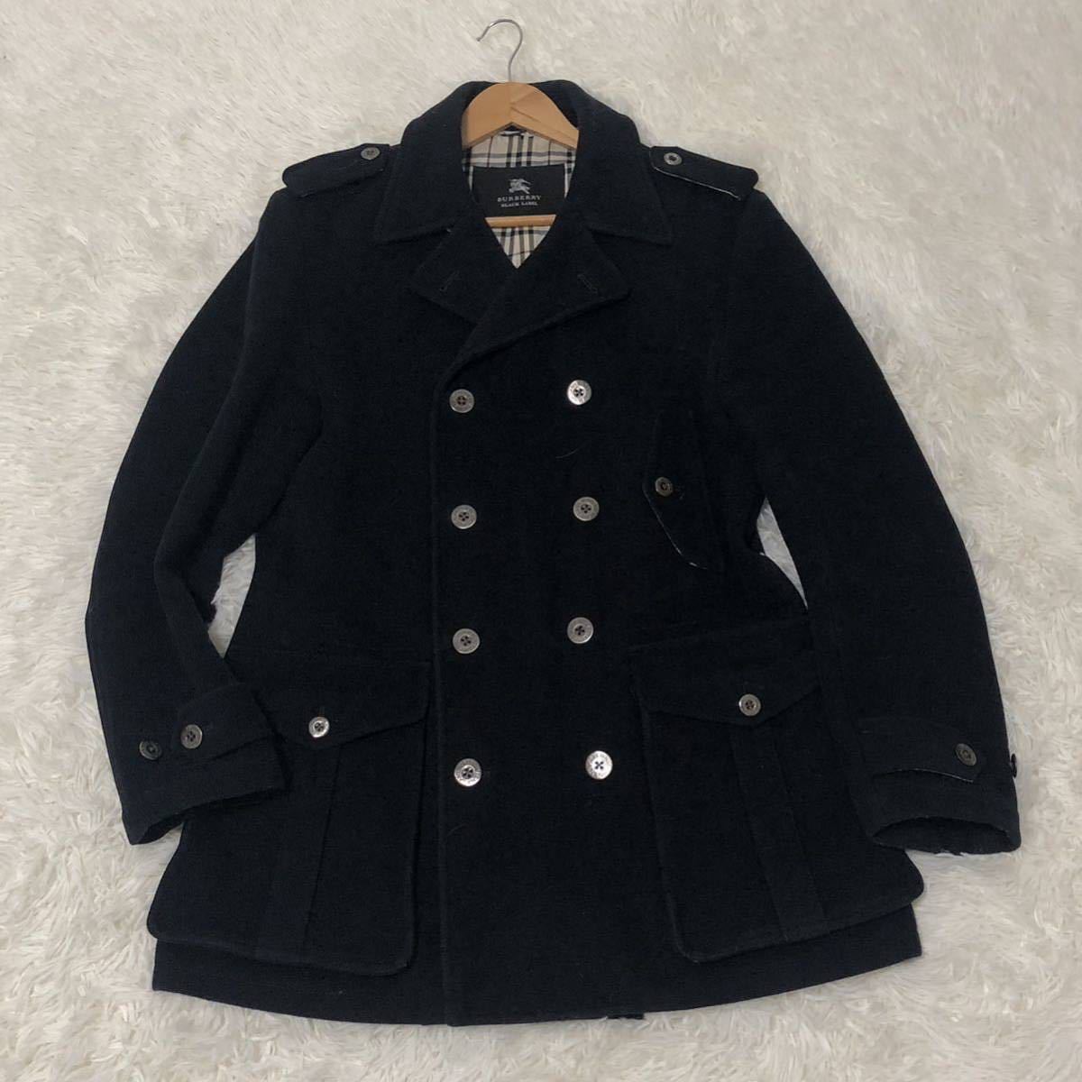 1円/大人の戦闘服 Lサイズ！バーバリーブラックレーベル コート 銀ボタン Pコート ロングコート Burberry Black Label ノバチェック_画像2