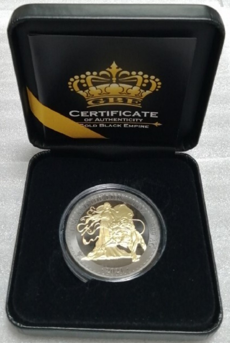 セントヘレナ 2021 ウナとライオン 銀貨 ゴールド ブラック エンパイア オリジナル箱と証明書付きの画像1