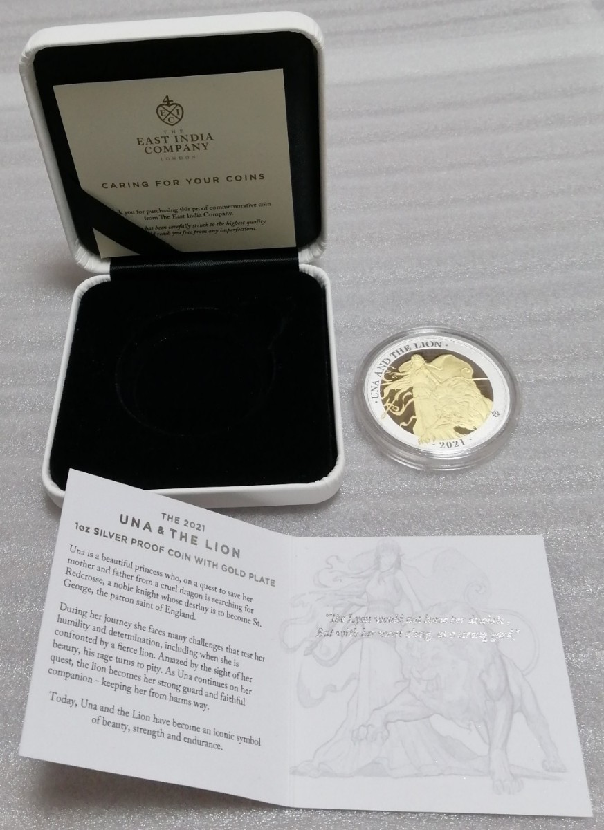 セントヘレナ 2021 ウナとライオン 銀貨 プルーフ 金メッキ オリジナル箱と証明書付き アイテム1_画像9