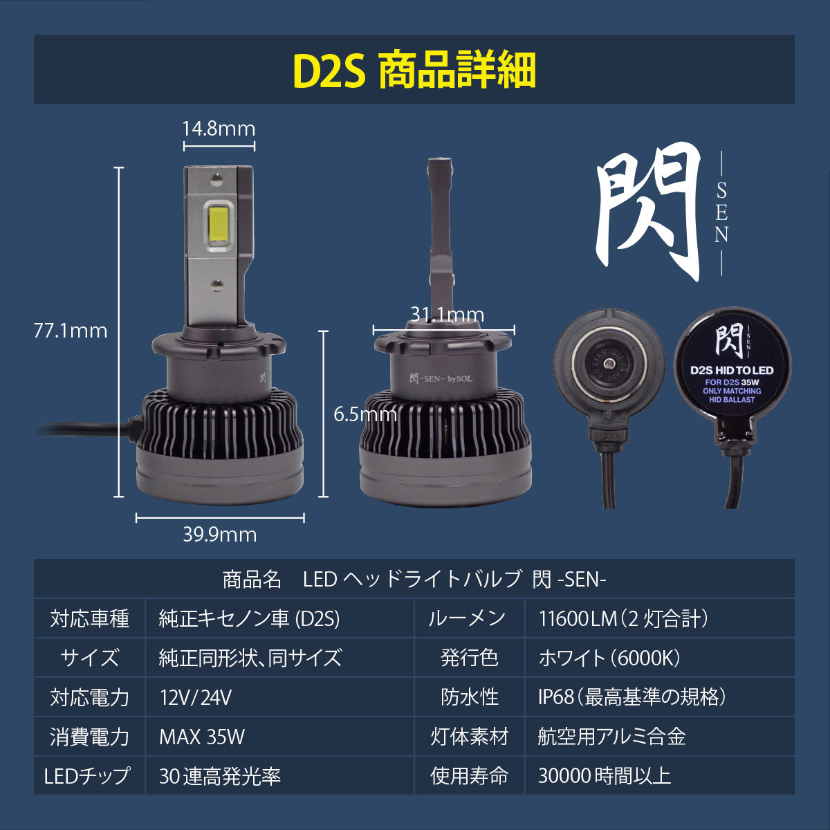 LEDヘッドライト HIDをLED化 VW ワーゲン ゴルフ4 ゴルフ5 パサート ニュービートル 等 D2S バルブ 11600LM 閃 キャンセラー内蔵 車検対応の画像7