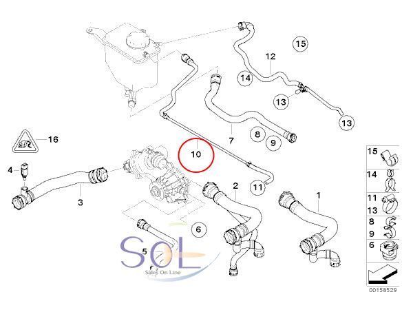 BMW E60 E61 E63 E64 ラジエーター ベンチレーションライン エクスパンションタンクホース 525i 530i 545i 630i 645Ci 17127521775_画像2