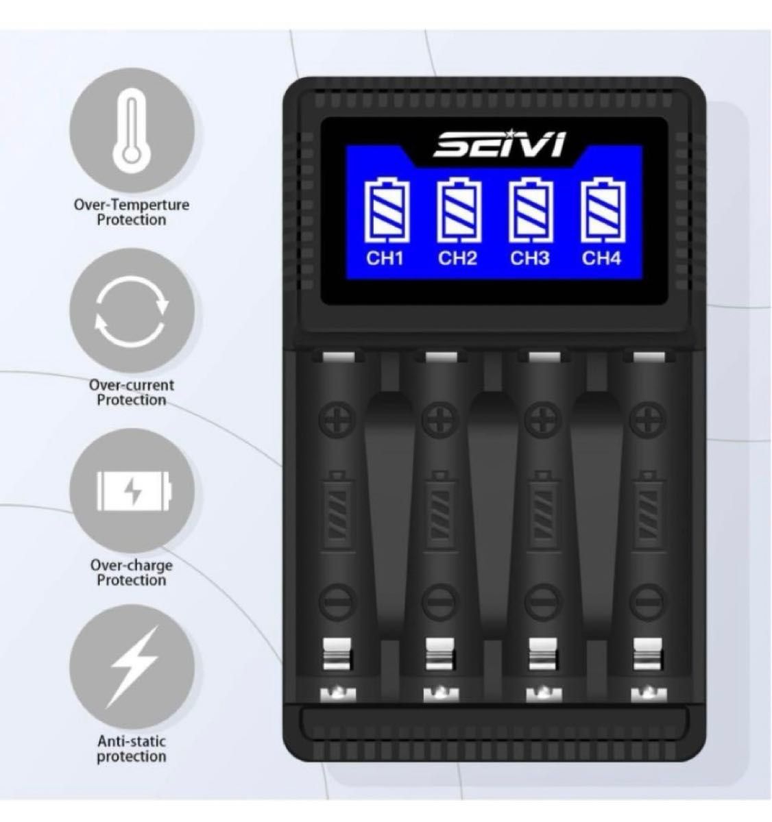 SEIVI 急速電池充電器 単三４本付き　単三単四に対応 ニッケル水素充電池