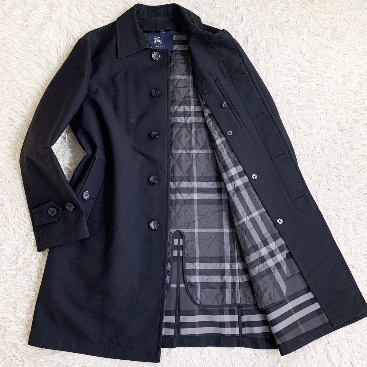 《極美品》バーバリーロンドン ライナー付き ステンカラーコート ジャケット 黒 ノバチェック BURBERRY LONDON キルティング ロング_画像1