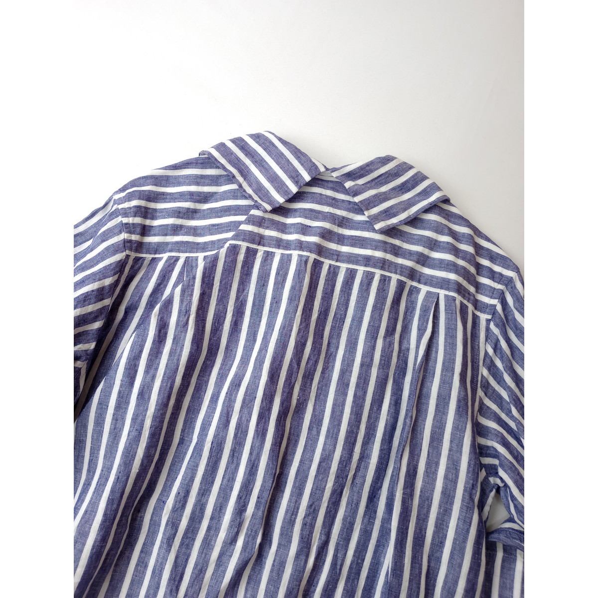 22SS MARGARET HOWELL マーガレットハウエル WIDE STRIPE LINEN ストライプ リネン ロング ワンピース ブルー 1_画像4