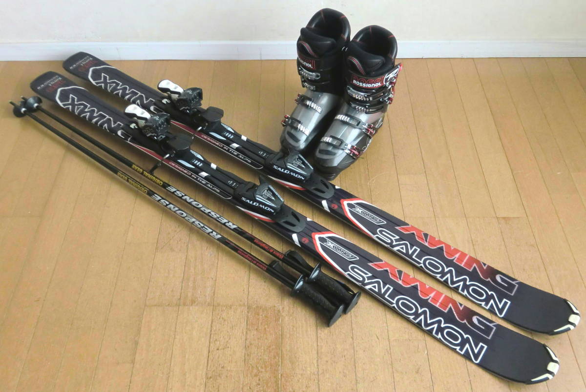 ■■即日発送OK■送料無料■即決■SALOMON＋ROSSIGNOL■カービングスキー4点セット■板158/靴26.5■WAX済■■_画像1