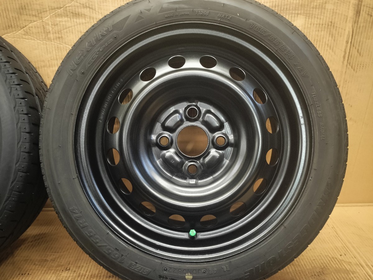  TOPY スチールホイール 14インチ 6J 4H PCD100 +45 165/55R14引っ張りタイヤ 鉄ホイール 14×6J つや消し黒ペイント 軽自動車全般 _画像3