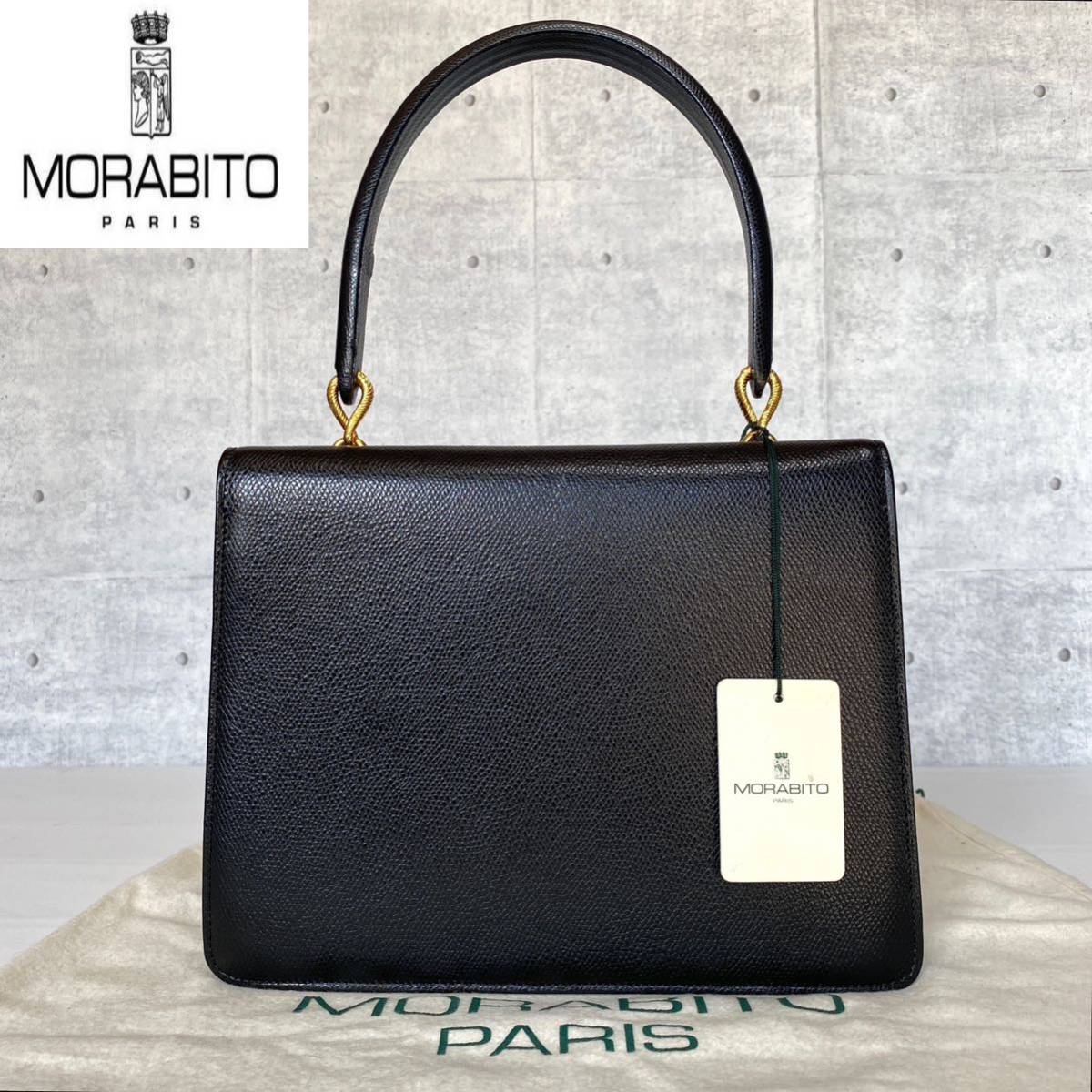 美品タグ付き MORABITO VENDOME BLACK 参考価格330,000円 カーフレザー モラビト ゴールド金具 ブラック ハンドバッグ トート ショルダー