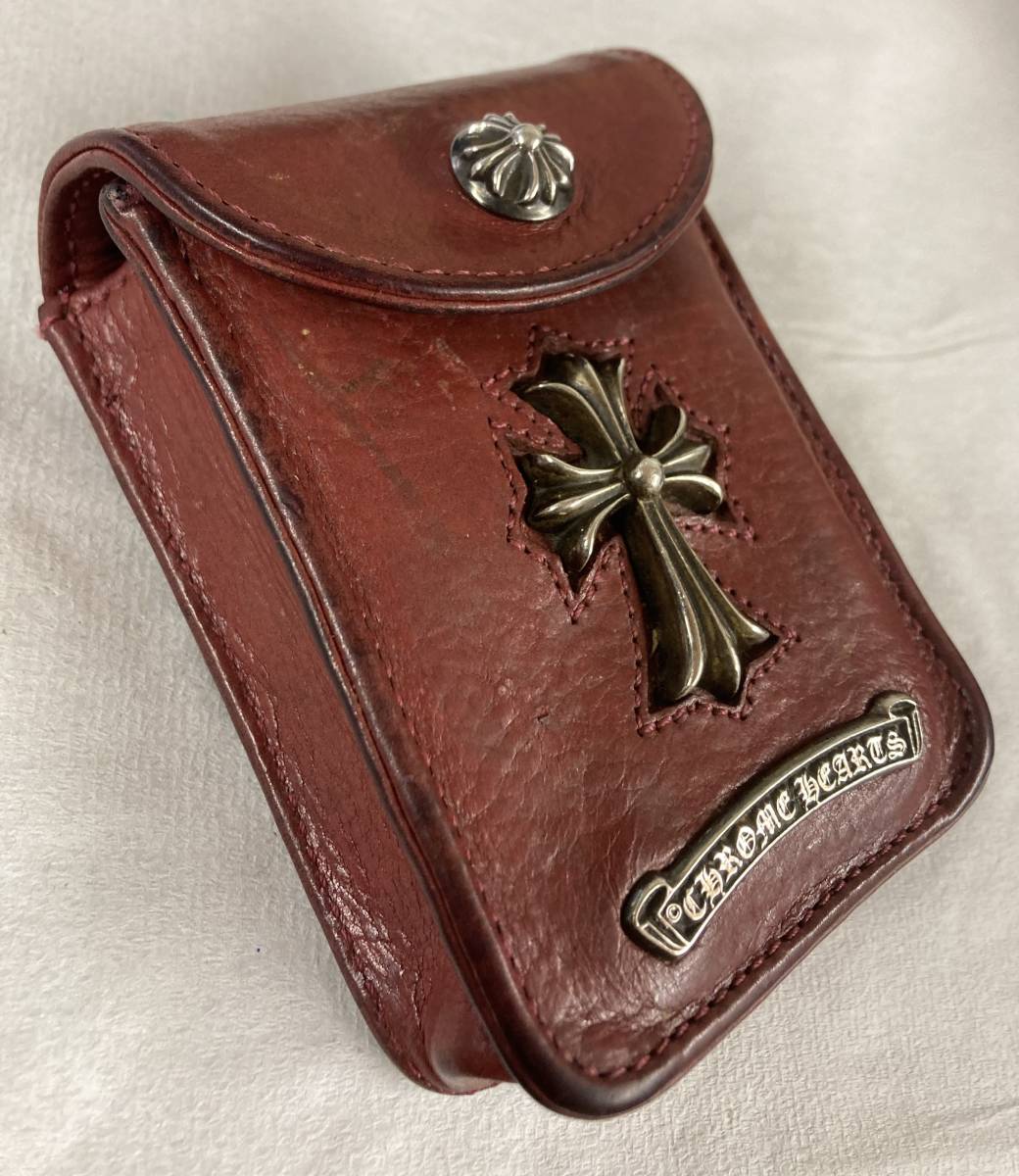 １円スタート！【Chrome Hearts】クロムハーツ　CHクロス シガレットケース　レッドレザー　小物入れ・ベルト通し_画像2