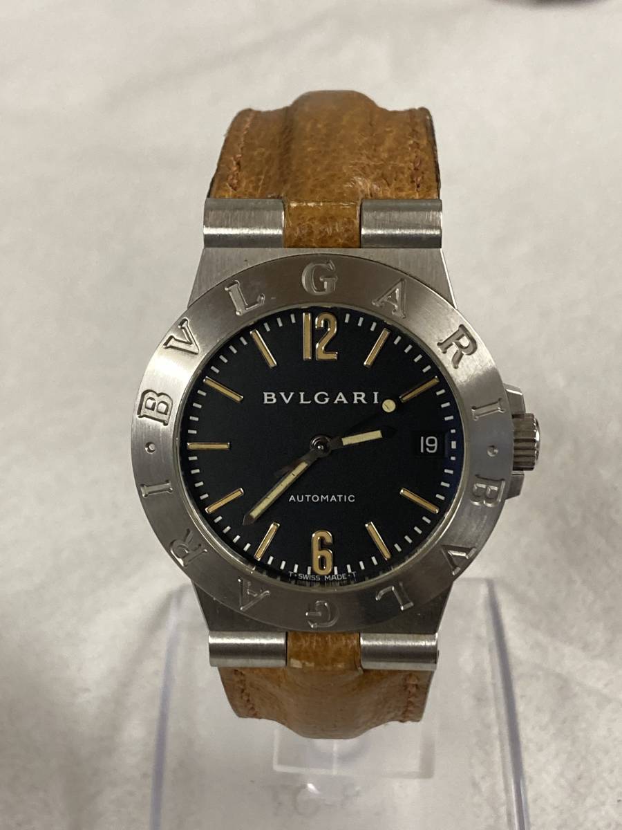 １円スタート！ブルガリ BVLGARI ディアゴノ スポーツ デイト オートマティック LCV35S 自動巻 SS/レザー メンズ 男性用 腕時計_画像1