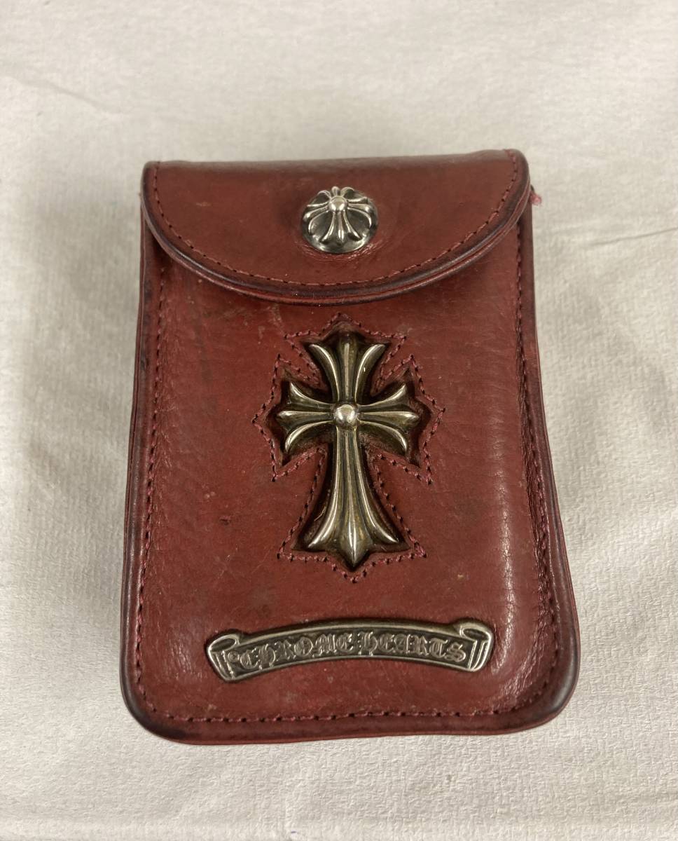 １円スタート！【Chrome Hearts】クロムハーツ　CHクロス シガレットケース　レッドレザー　小物入れ・ベルト通し_画像1