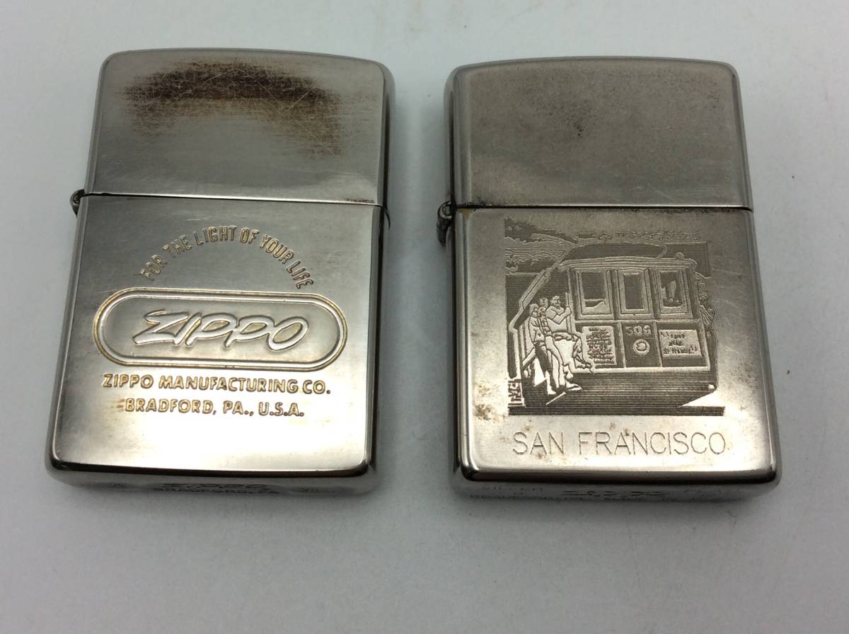 RR30□＜2点セット＞火花/着火未確認 ジャンク ZIPPO ジッポー SAN FRANCISCO SILVER PLATE / ZIPPOロゴ 喫煙具 現状品 □_画像1