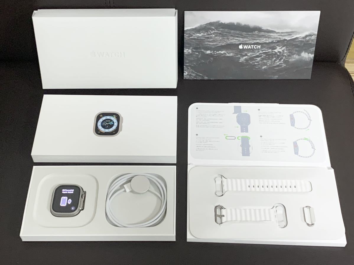 【美品】Apple Watch Ultra GPS + Cellular 49mm チタニウムケース ホワイトオーシャンバンド MNHF3J/A アップルウォッチウルトラ
