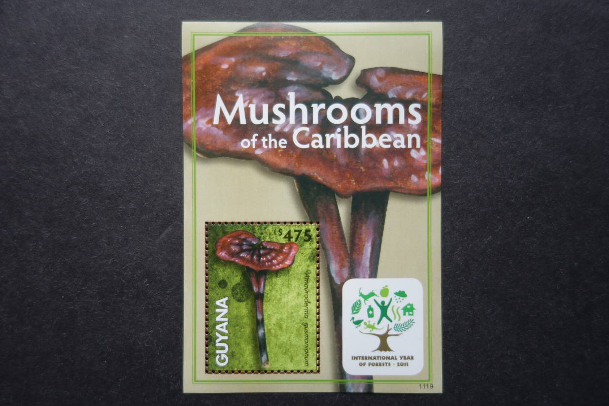 外国切手：ガイアナ切手 「（国際森林年）カリブ海のキノコ」 小型シート 未使用の画像1