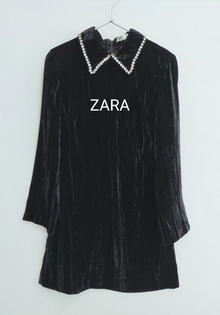 ZARA ベロアビジュー付ミニ丈ワンピース