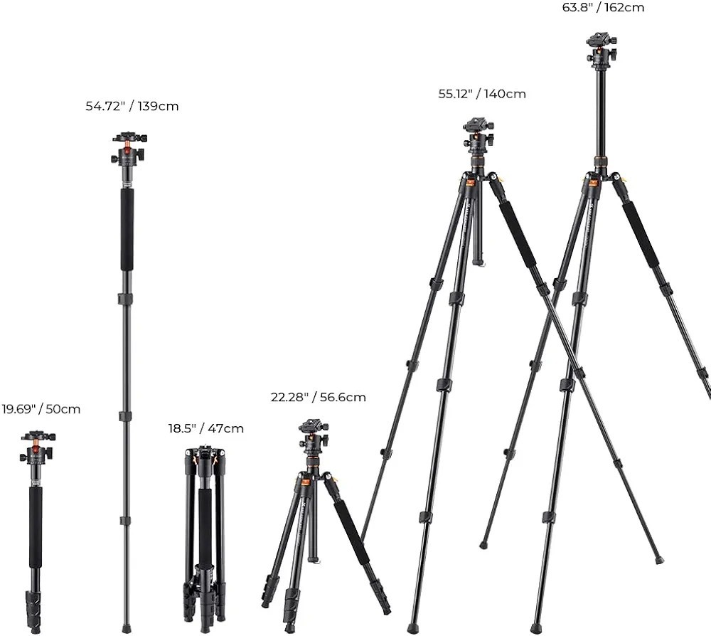 三脚 一眼レフ K&F Concept 三脚 軽量 コンパクト 自由雲台 4段 162cm アルミ製 一脚可変式 ボールヘッド クイックシュー式 レバーロック_画像6