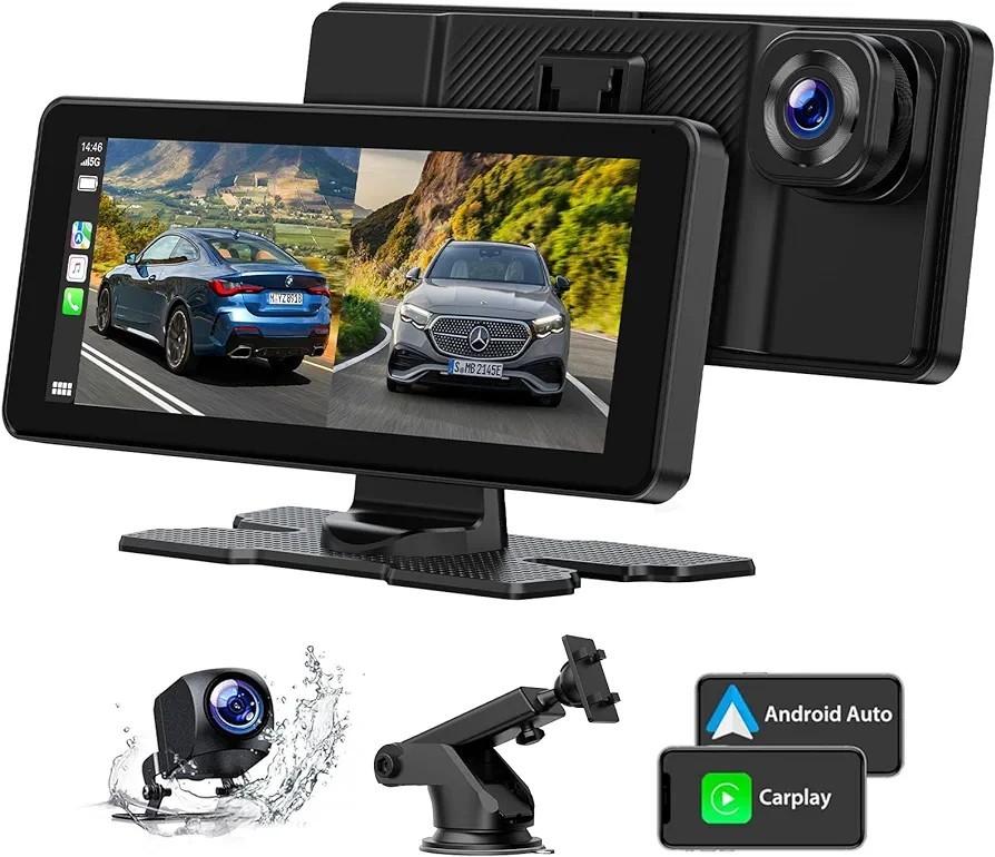 6.86インチドライブレコーダー ドラレコ 2.5k+1080p前後カメラ ループ録画 カーオーディオ一体型 スマホ連携表示 Apple CarPlay/Android