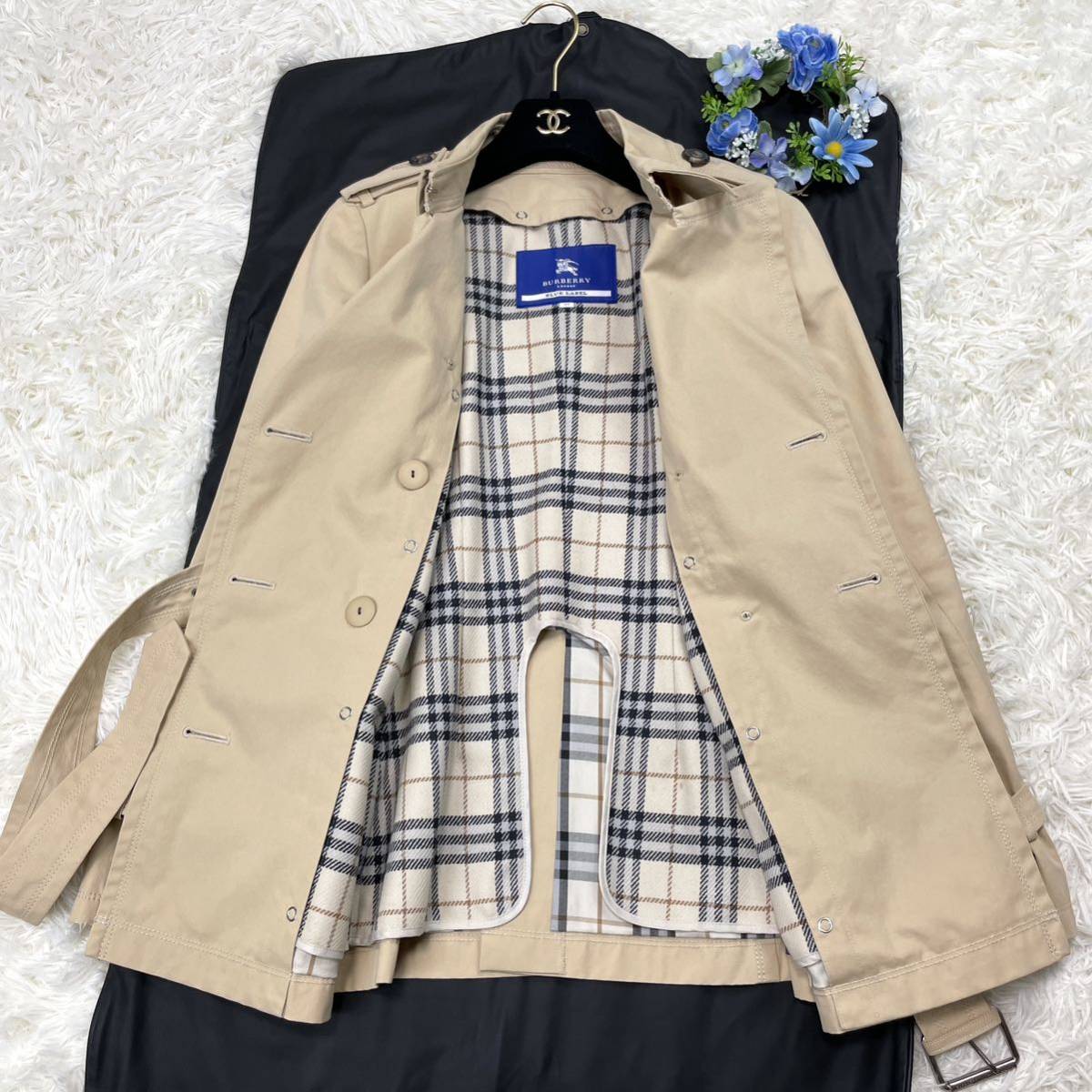 【希少サイズ40】BURBERRY BLUELABEL バーバリーブルーレーベル ライナー ベルト トレンチコート メガチェック ノバチェック ベージュ _画像6