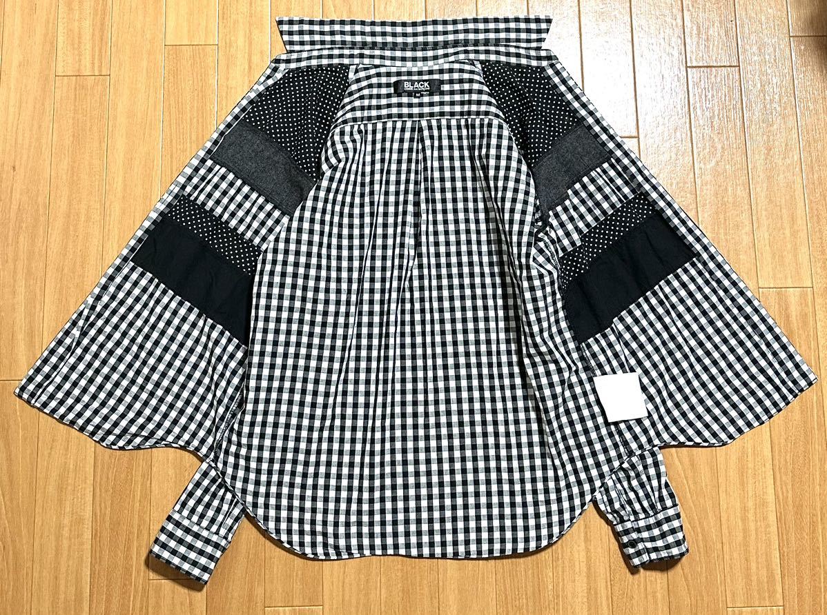 BLACK COMME des GARCONS パッチワーク 長袖シャツ ギンガムチェック ウール 異素材切替 ドット ブラックコムデギャルソン ad2013 archiveの画像3