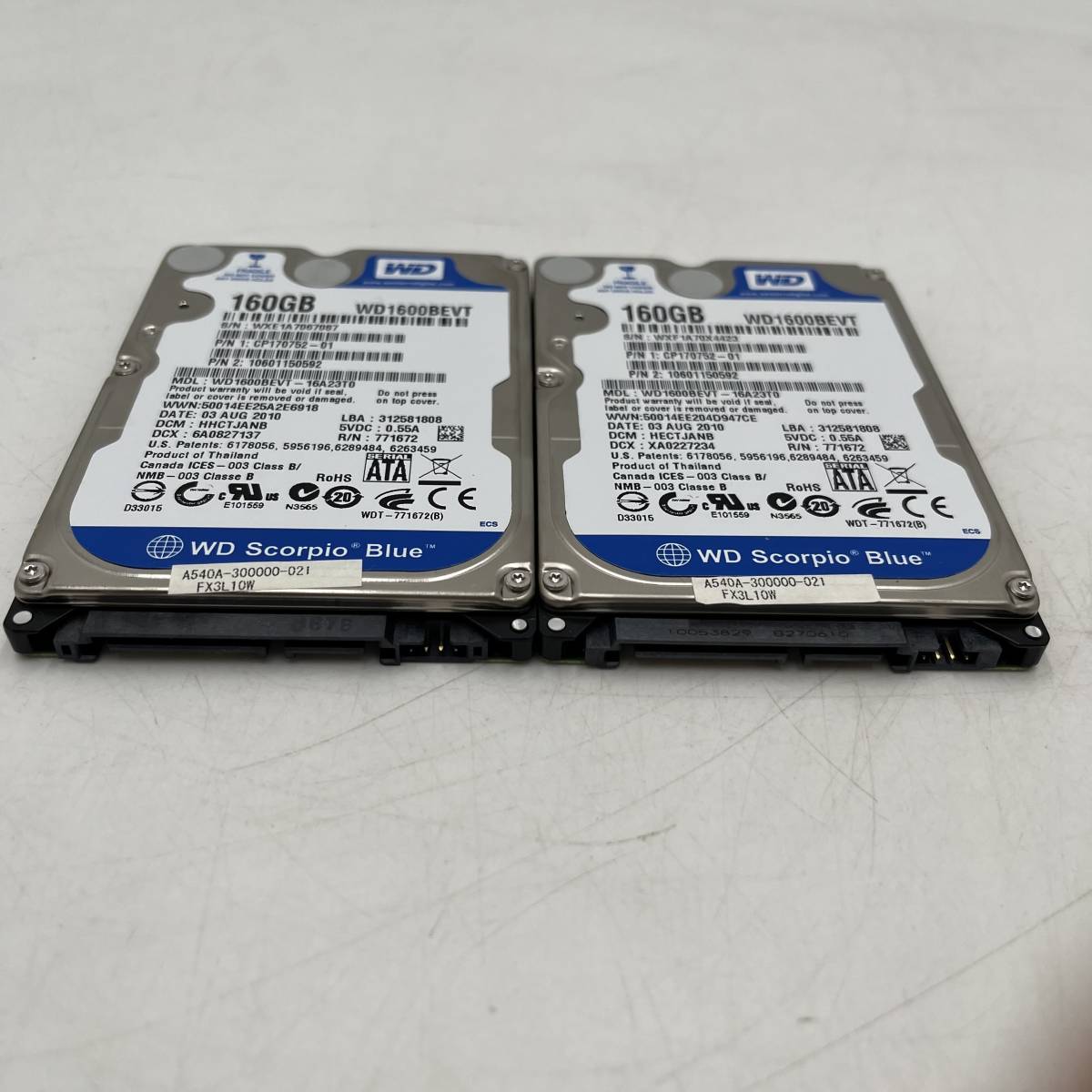 【HDD160GB 2枚セット】 WesternDigital WD1600BEVT ハードディスク 内臓 動作品 外付け_画像3