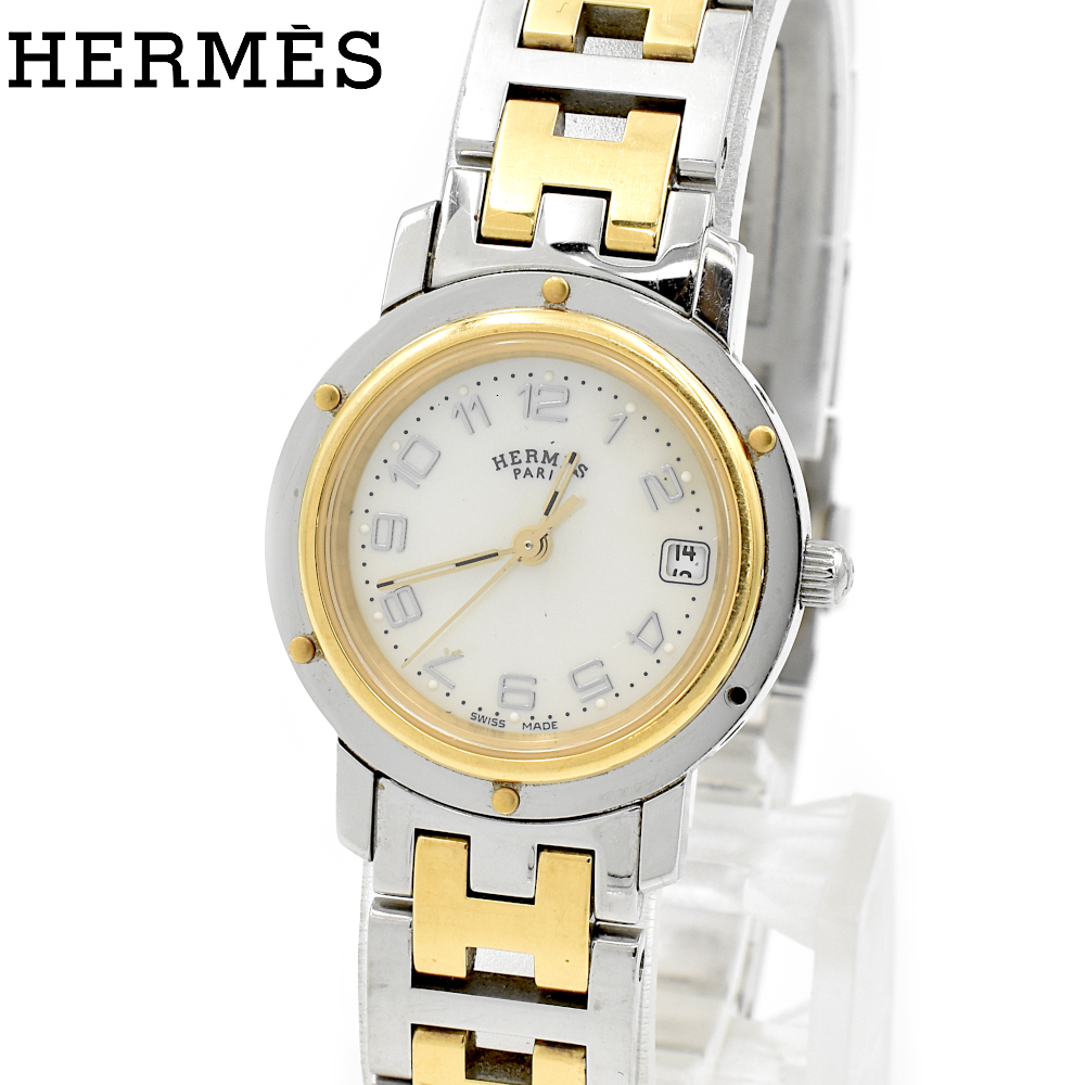 【超歓迎された】 HERMES シルバー×ゴールド【A02352】 レディース腕時計 クォーツ QZ シェル文字盤 CL4.220 クリッパーナ エルメス クリッパー