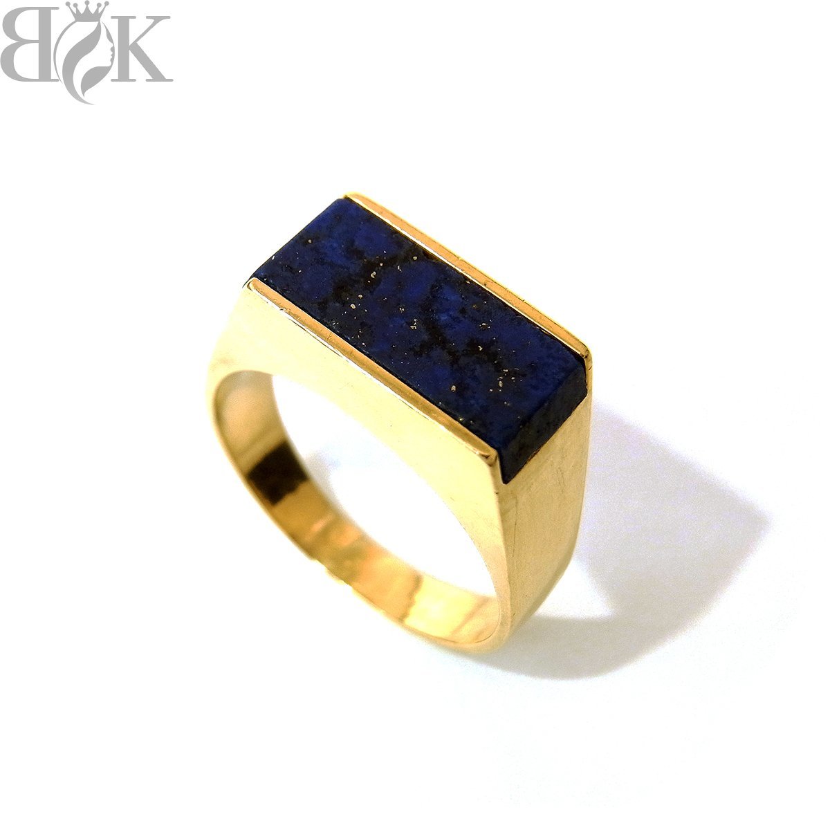 美品 K18 デザインリング 指輪 青色石 印台風 イエローゴールド 約17号 総重量約6.7g 超音波洗浄済み 〓