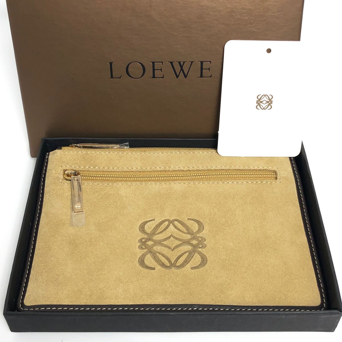 未使用保管品】LOEWE ロエベ ポーチ スエード ベージュ アナグラム