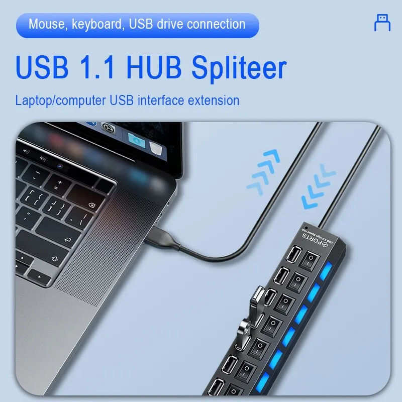 【即納】送料無料 新品 7ポート USB ハブ 黒 スプリッター ラップ トップデスク トップ コンピュータ エキスパンダー 多機能 独立 スイッチ_画像3
