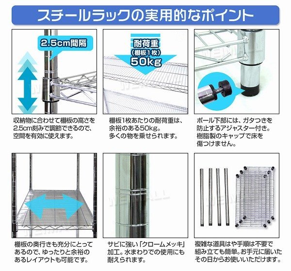 新品未使用 スチールラック 5段 幅120×奥行45×高さ180cm スチール シェルフ メタル 収納ラック オープンラック リビング キッチン_画像5