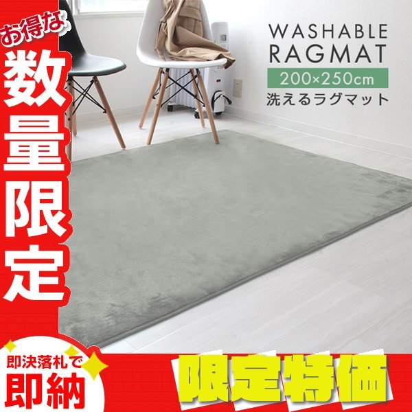 【限定セール】ラグ カーペット ラグマット Lサイズ 200x250cm 3畳 厚手 床暖房 低反発 絨毯 北欧 リビングマット 滑り止め アイスグレー_画像1