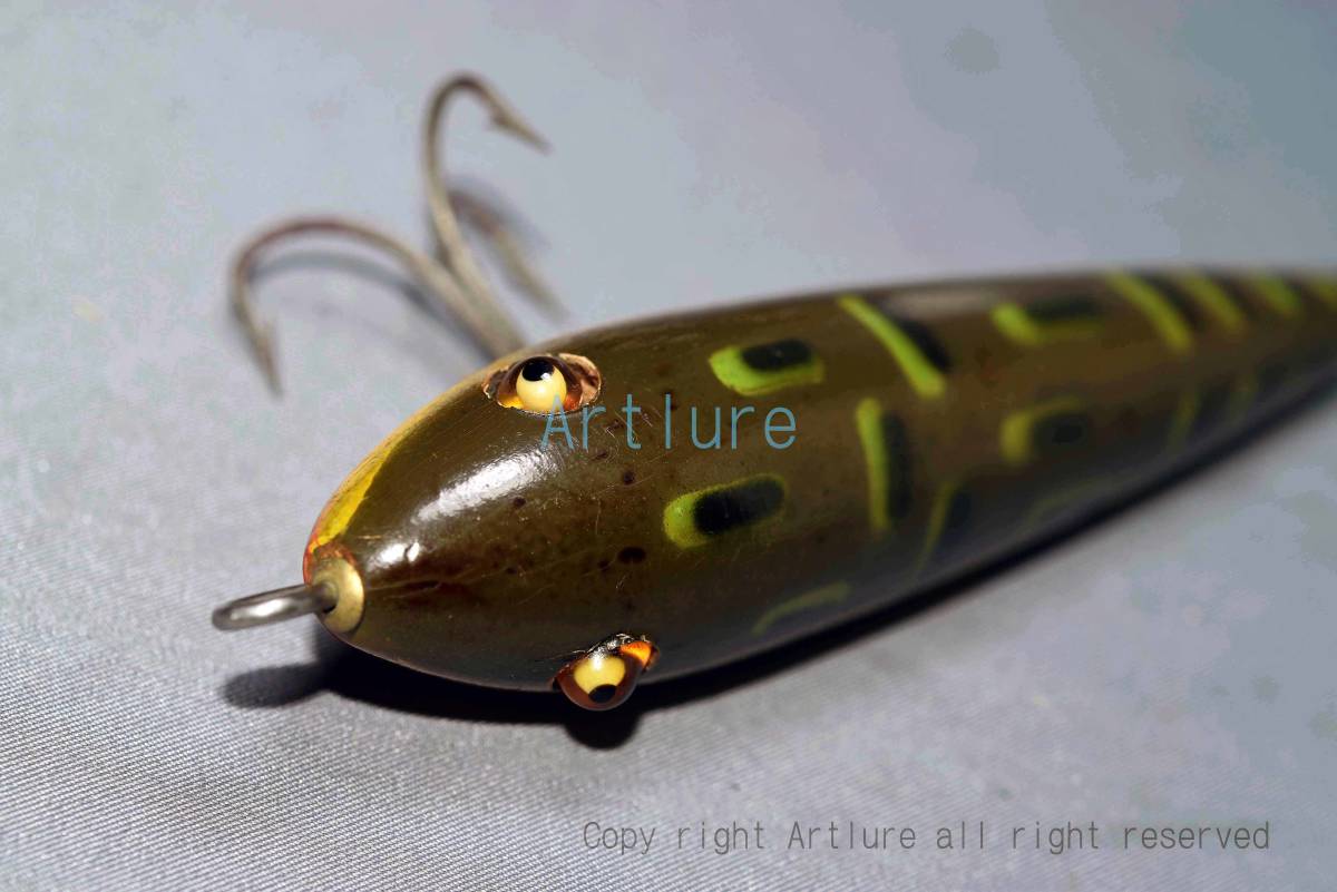 VINTAGE WOODEN LURE HEDDON ZARAGOSSA GLASS EYES BULL FROG VINTAGE WOODEN LURE HEDDON ZARAGOSSA GLASS EYES BULL FROG
