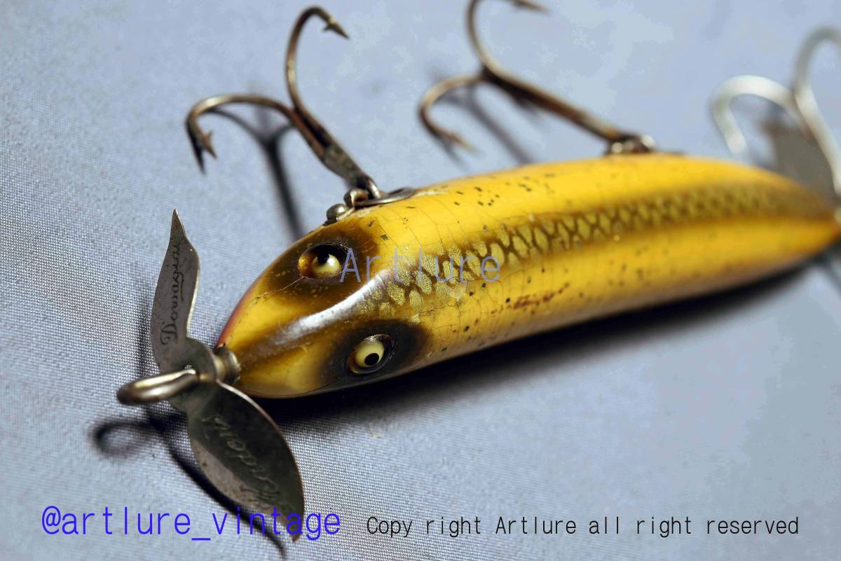 超爆安 4 #170 C1927 MINNOW WOUNDED SOS THE HEDDON LURE eyes glass wooden  VINTAGE 3/4 #ARTLURE_VINTAGE #OLDLURE 4/5OZ（3638-35) ヘドン 