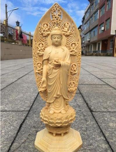 ★高品質★仏教美術 精密彫刻 仏像 手彫り 極上品 薬師如来立像 未使用