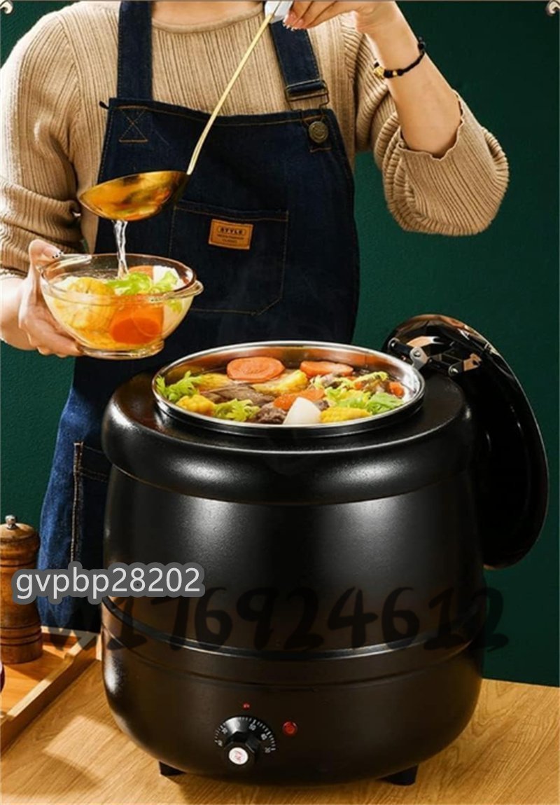 業務用 ステンレス鋼 食品用スープ釜ウォーマー業務用電気式スープウォーマー温度調整スープジャー スープ保温鍋黒 10L_画像9
