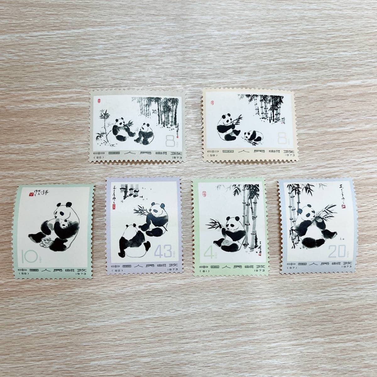 パンダ切手 6種セット 中国切手 1973 中国人民郵政 オオパンダ 郵便 コレクション【16622_画像1