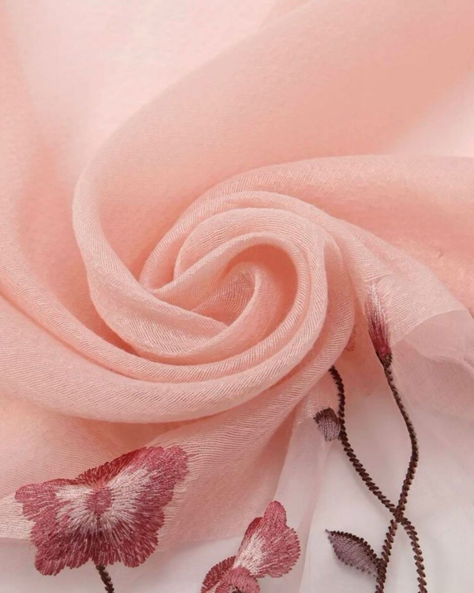 大判 ストール スカーフ シルク ウール 刺繍 花柄1 ピンク ショール オールシーズン