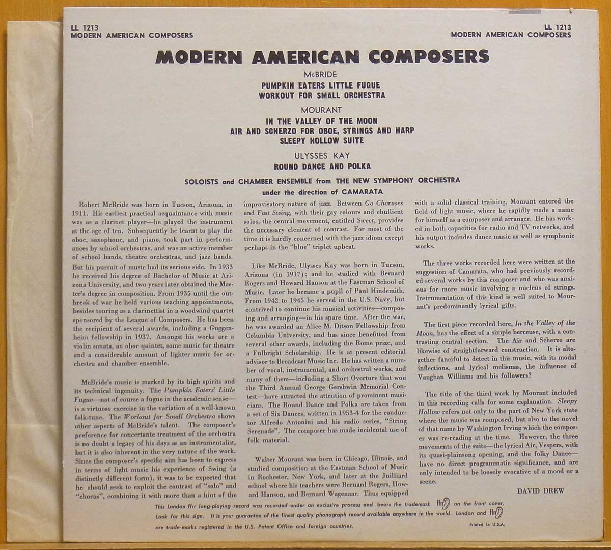 # редкость! почти прекрасный товар!Mono! двойной мойка settled!*Robert McBride, Ulysses Kay[Modern American Composers... Vol. 1] USo Rige LP #61281