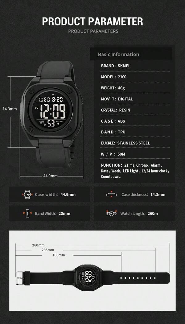 腕時計 メンズ デジタル アウトドアスポーツ用 メンズマルチ機能防水時計 デジタル表示 アラーム ストップウォッチ 腕時計_画像2