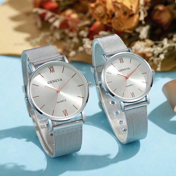 腕時計 ペアウォッチ カップル腕時計 ステンレス スチール素材 シンプル 2個セット 男女兼用 ビジネス プレゼント_画像1