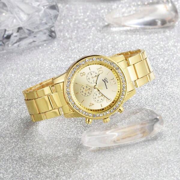腕時計 メンズ クォーツ ジュネーブ アロイケース スチールストラップ クオーツ腕時計 ダイアモンド装飾 男女向け_画像3